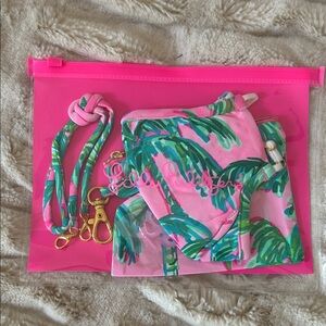 Lilly Pulitzer Pink and Green Tropical Fabric Face Mask and Accessory Set. NWT